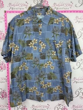 GROOVY BAY Hawaiian shirt Men’s Blue Floral Short-Sleeve Button-Down vintage